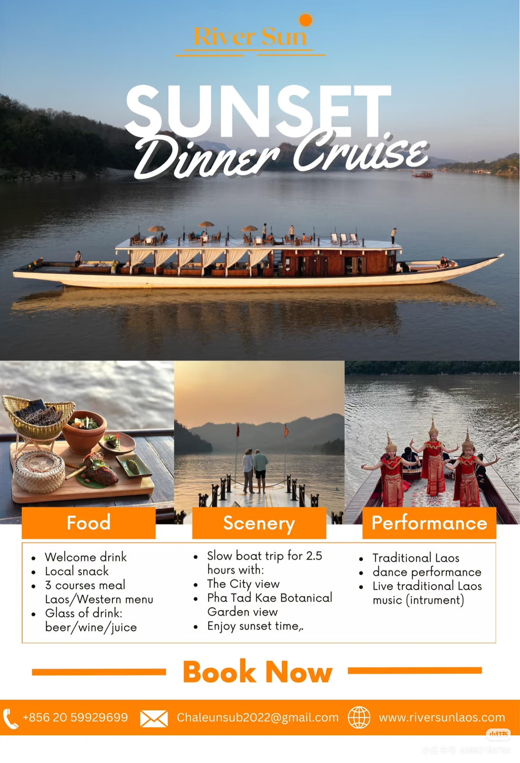 River Sun Sunset Dinner Cruise – Mekong River, Luang Prabang